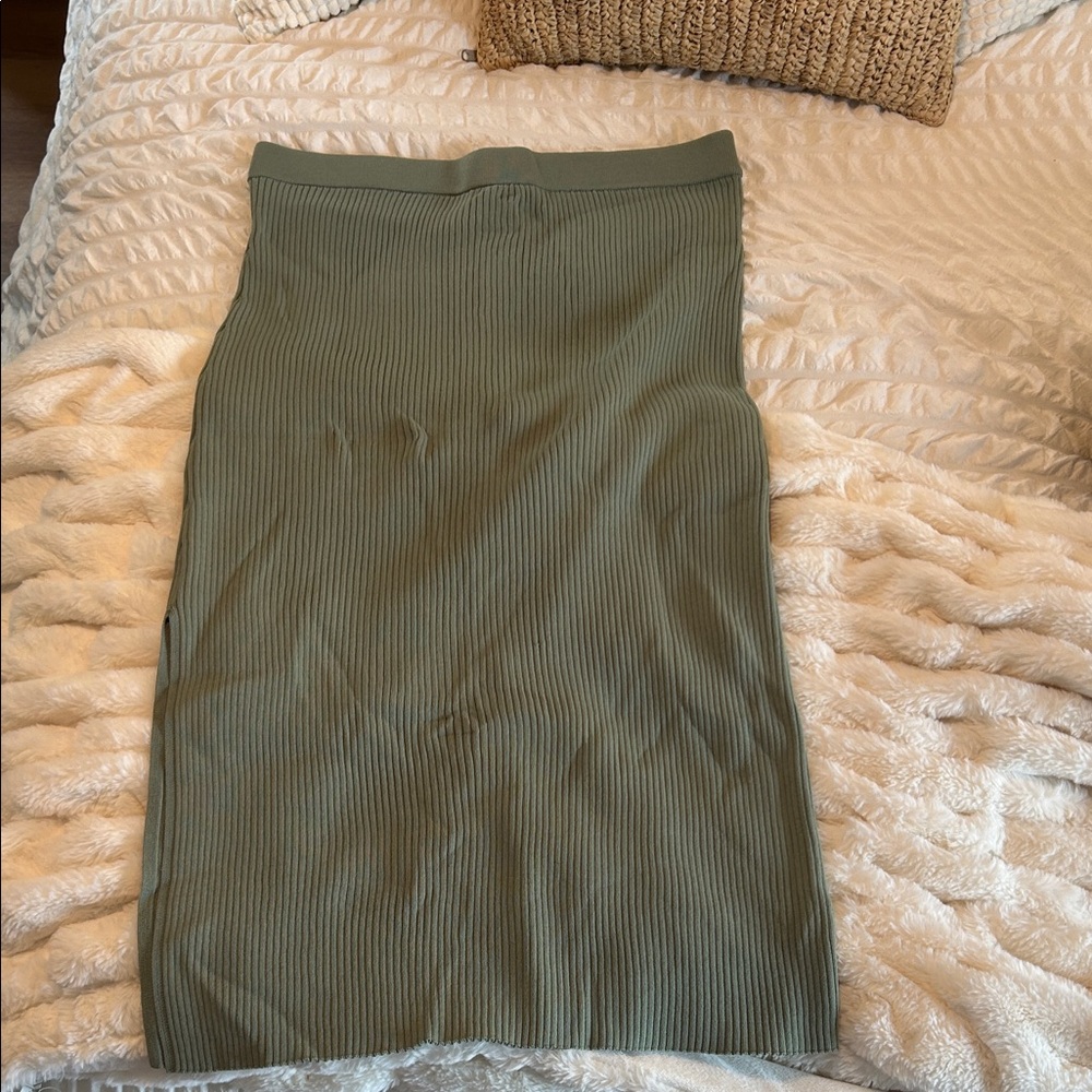 Weekday Olive Ribbed Midi Skirt